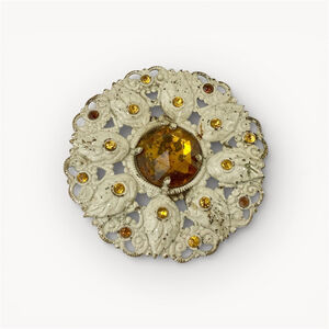 Vintage Czech Bohemian Filigree Brooch with Amber Glass Center, 1920s